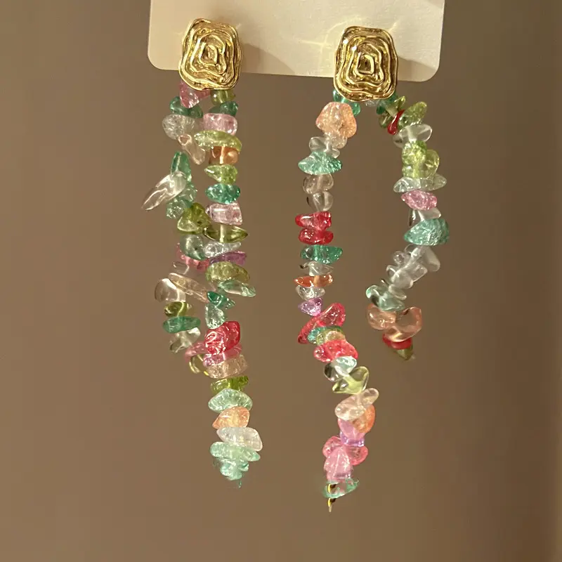 Candy Chip Stone & Gold Spiral Drop Earring — Earring tassels from Mowey Studio