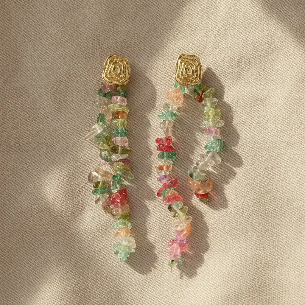 Candy Chip Stone & Gold Spiral Drop Earring — view 2