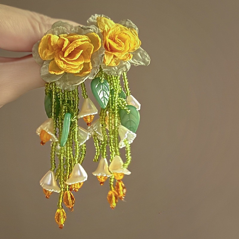 Marigold Rose & Amber Bell Fringe Drop Earring