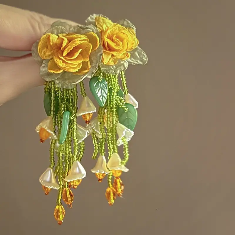 Marigold Rose & Amber Bell Fringe Drop Earring — Earring tassels from Mowey Studio