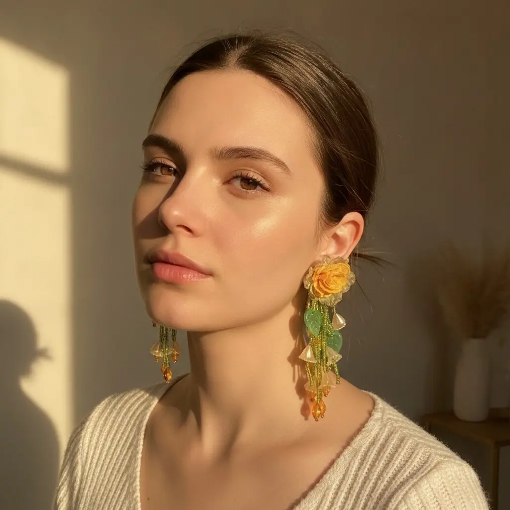 Marigold Rose & Amber Bell Fringe Drop Earring — view 2