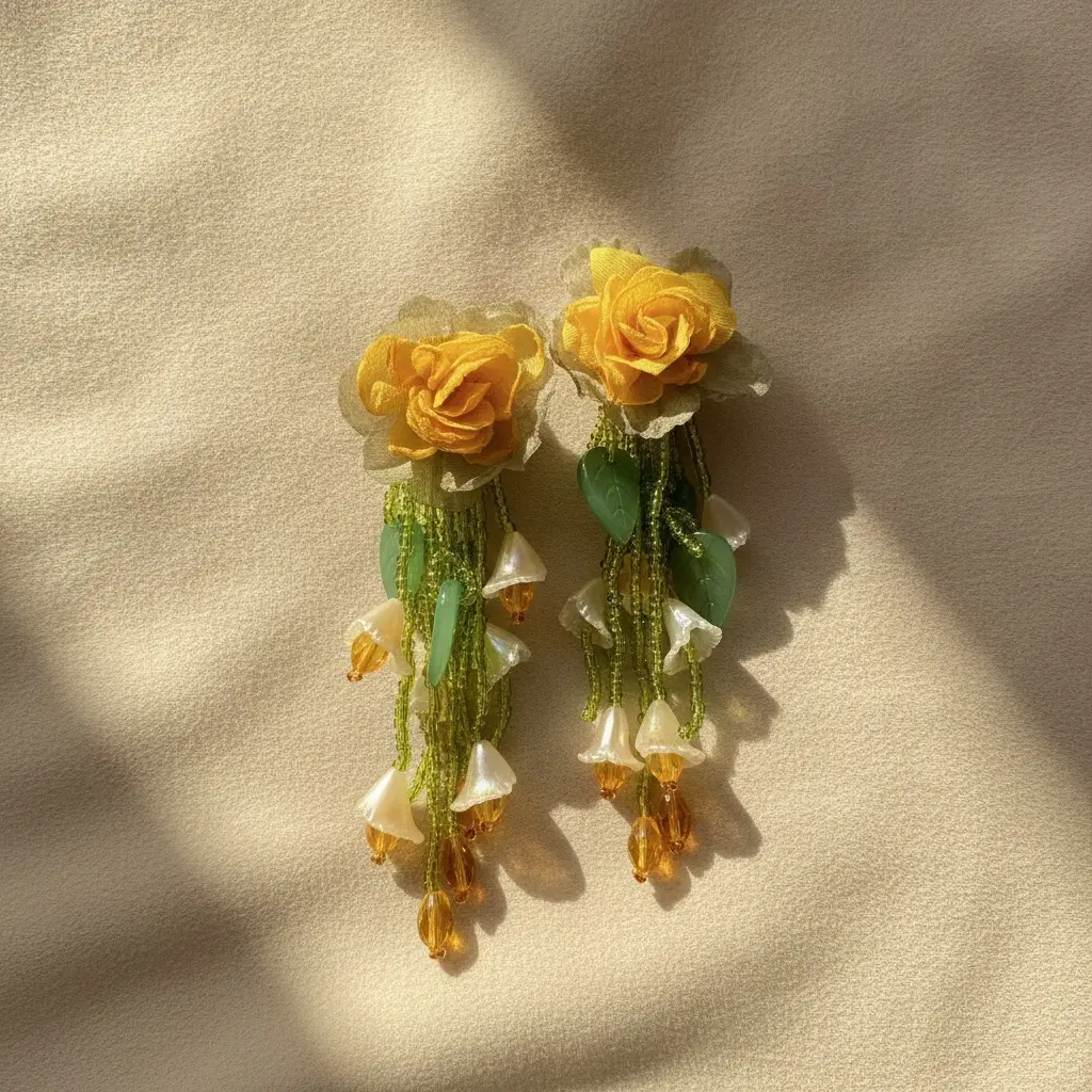 Marigold Rose & Amber Bell Fringe Drop Earring — view 3