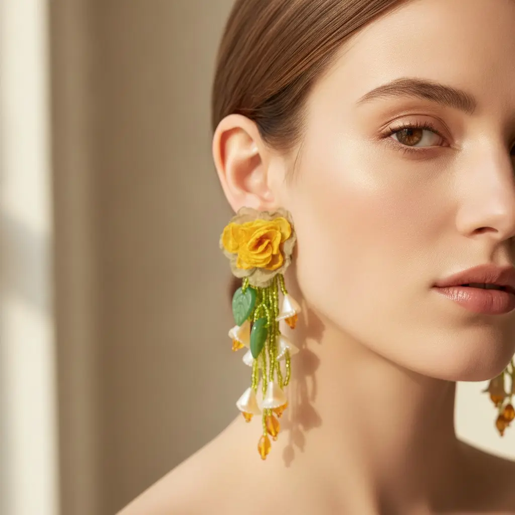 Marigold Rose & Amber Bell Fringe Drop Earring — view 4