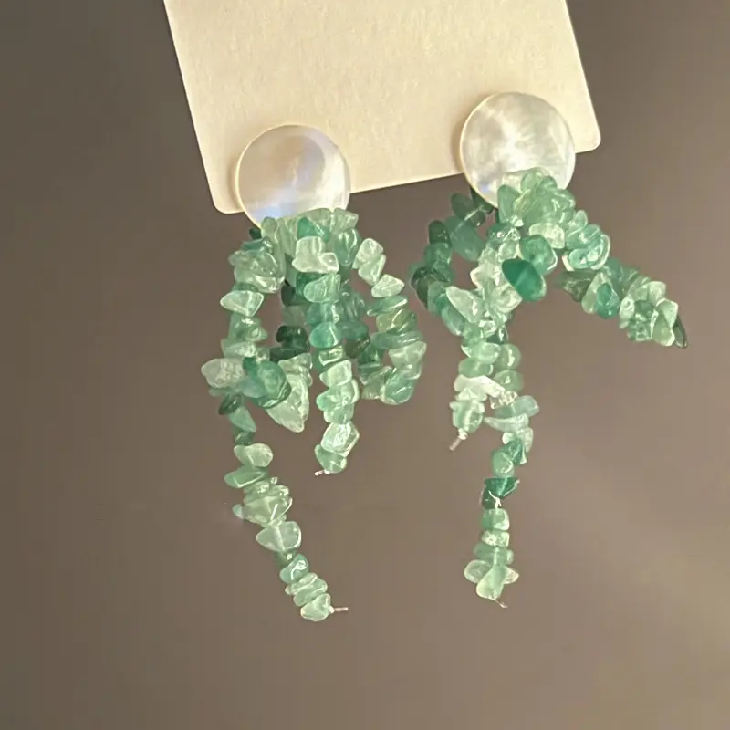 Moonstone & Jade Chip Cascade Drop Earring — Earring minimals from Mowey Studio