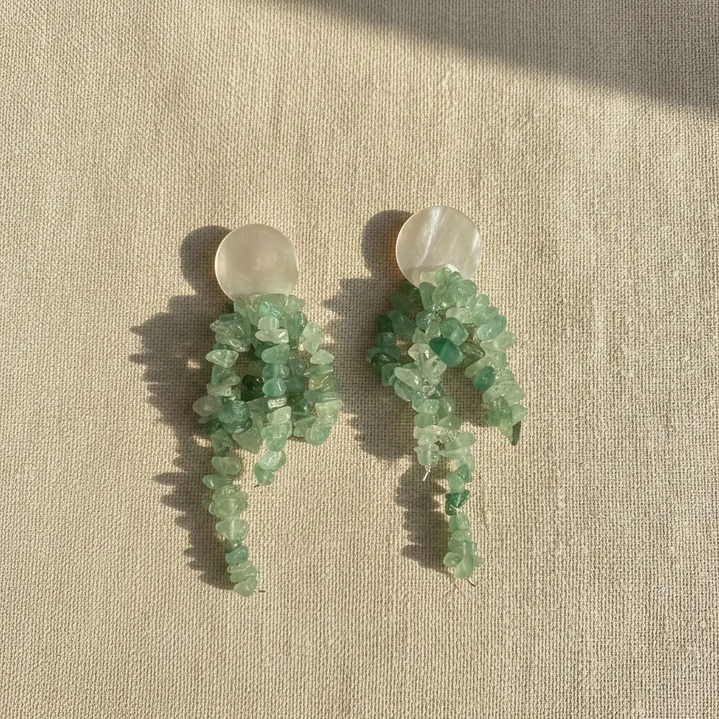 Moonstone & Jade Chip Cascade Drop Earring — view 2