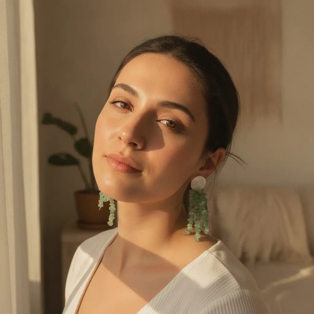 Moonstone & Jade Chip Cascade Drop Earring — view 3