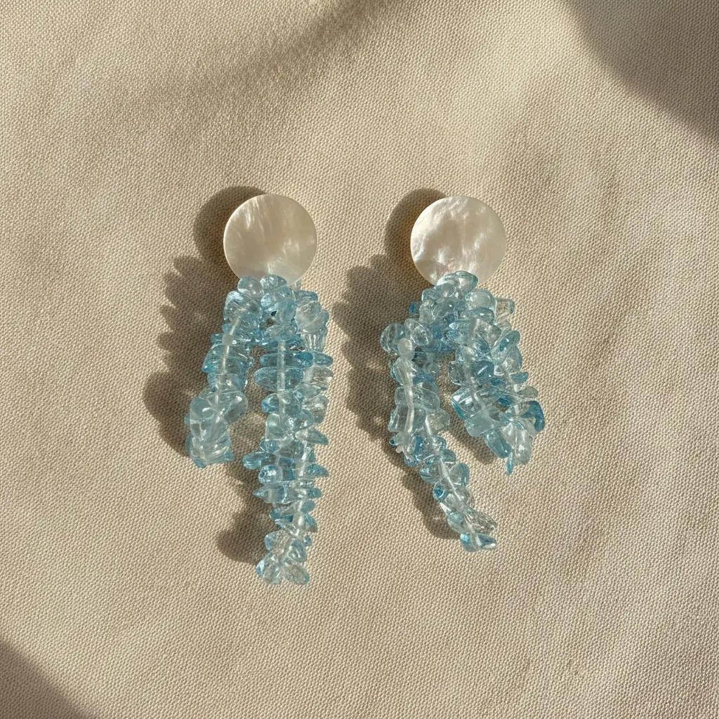 Glacier Chip Stone & Pearl Disc Drop Earring — view 2