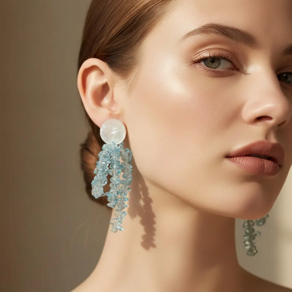 Glacier Chip Stone & Pearl Disc Drop Earring — view 3