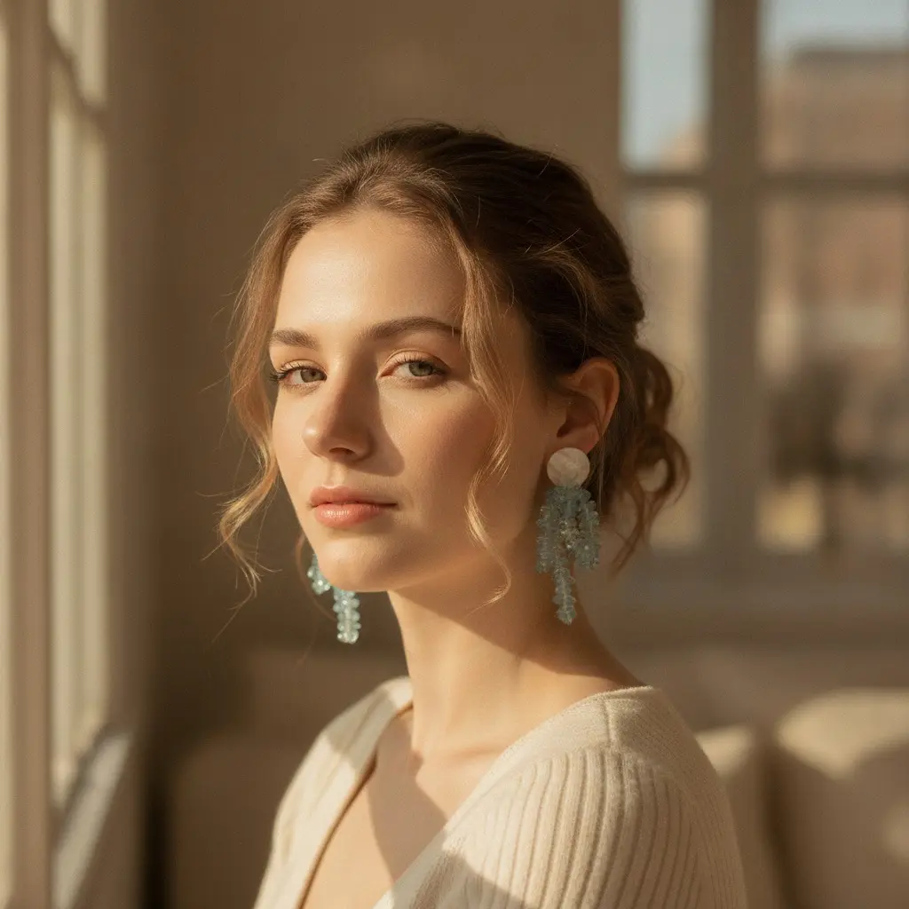 Glacier Chip Stone & Pearl Disc Drop Earring — view 4