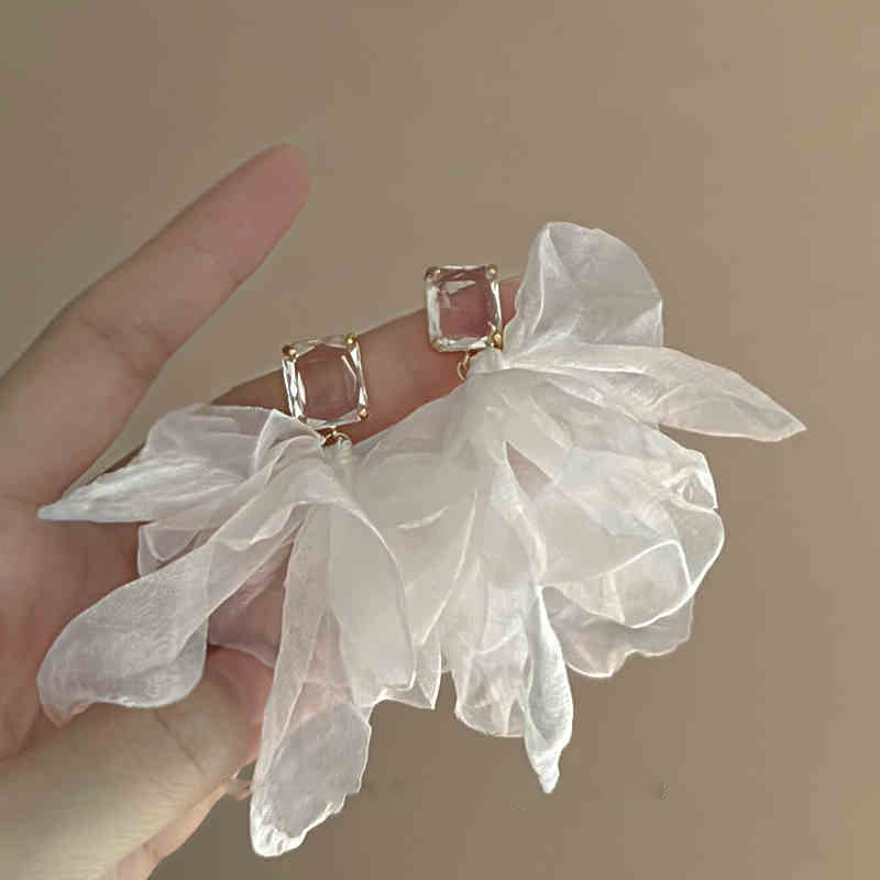 Sheer Ivory Organza & Crystal Drop Earring