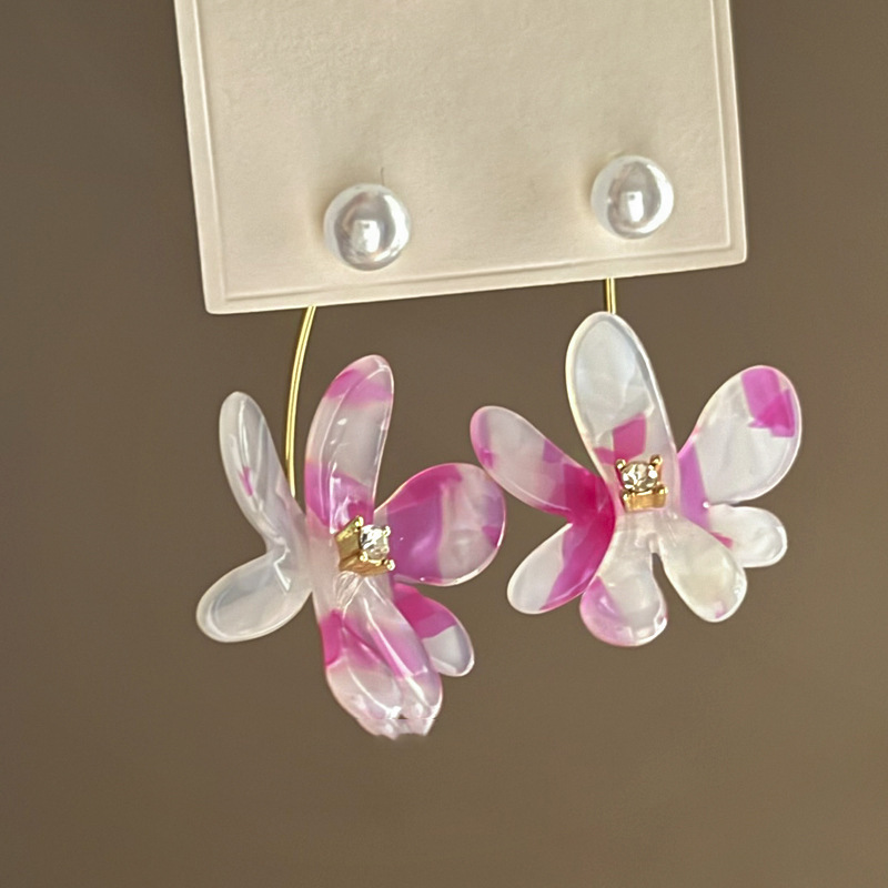 Fuchsia Marble Acrylic Bloom Hook Earring