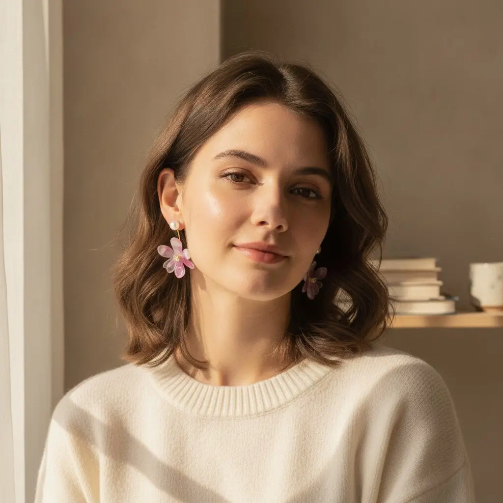 Fuchsia Marble Acrylic Bloom Hook Earring — view 2