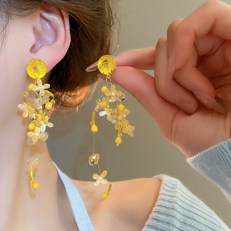 Citrine Cluster Daisy Fringe Drop Earring