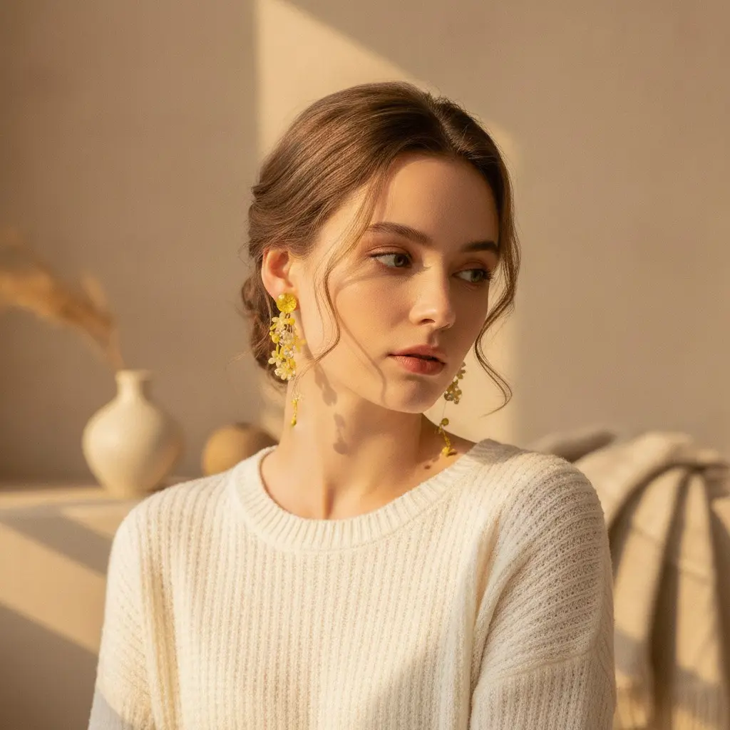 Citrine Cluster Daisy Fringe Drop Earring — view 2