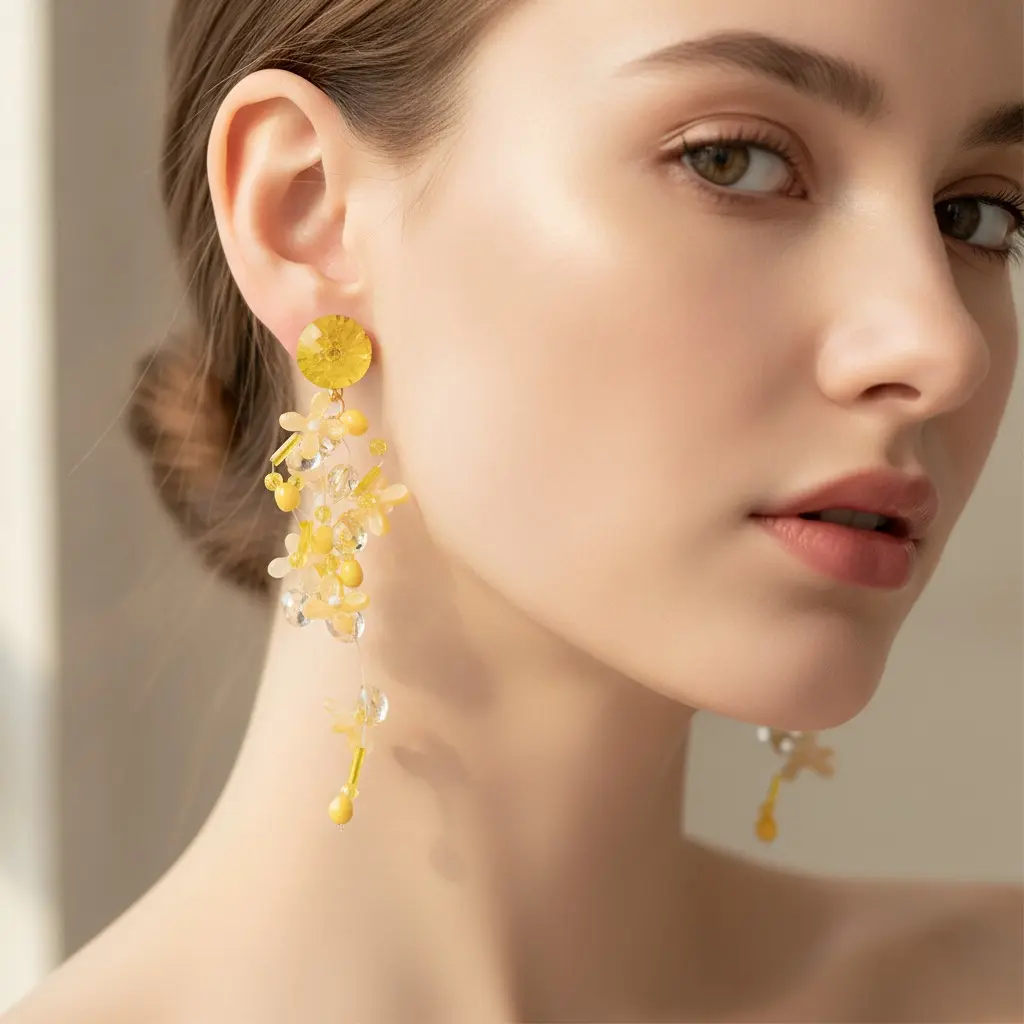 Citrine Cluster Daisy Fringe Drop Earring — view 3