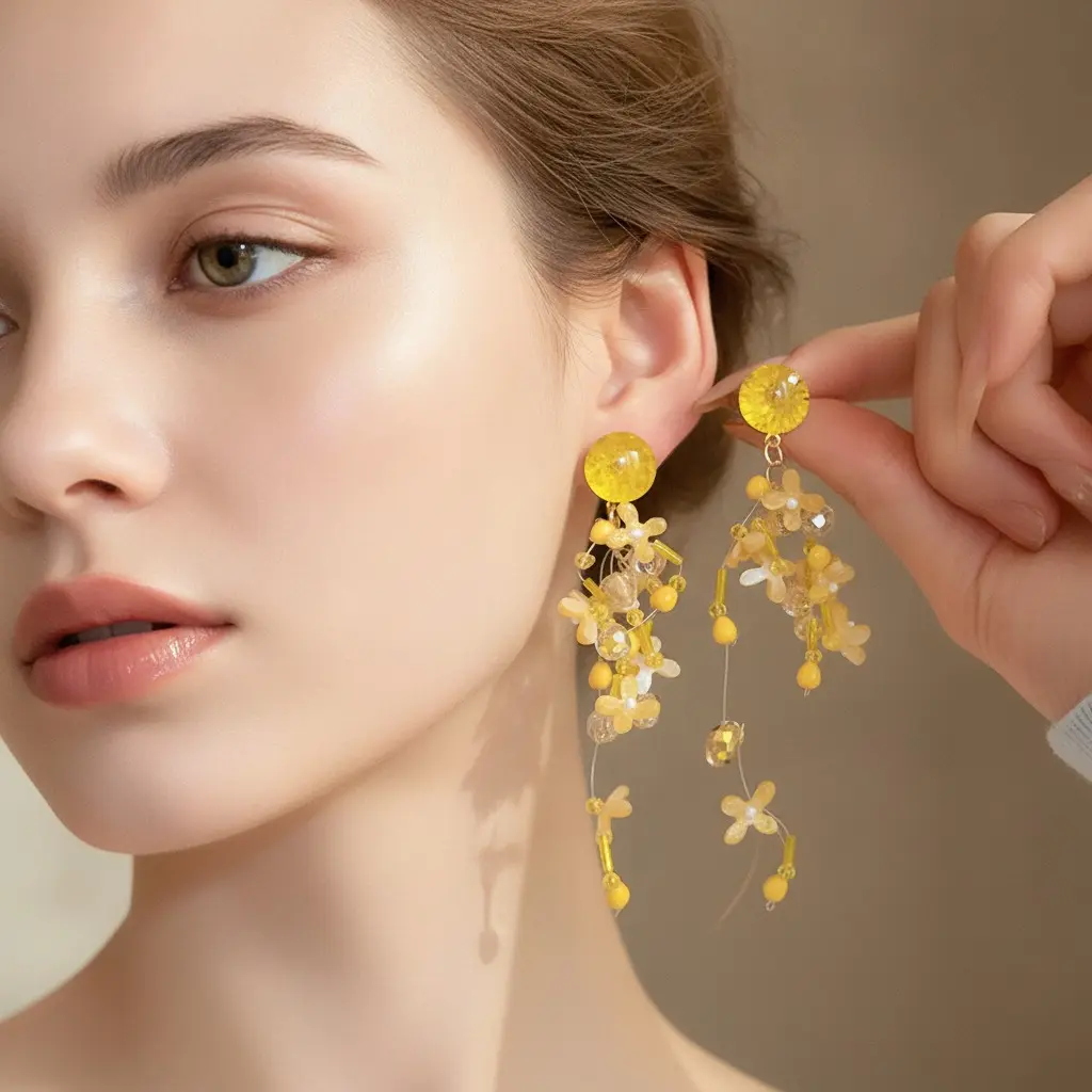 Citrine Cluster Daisy Fringe Drop Earring — view 4