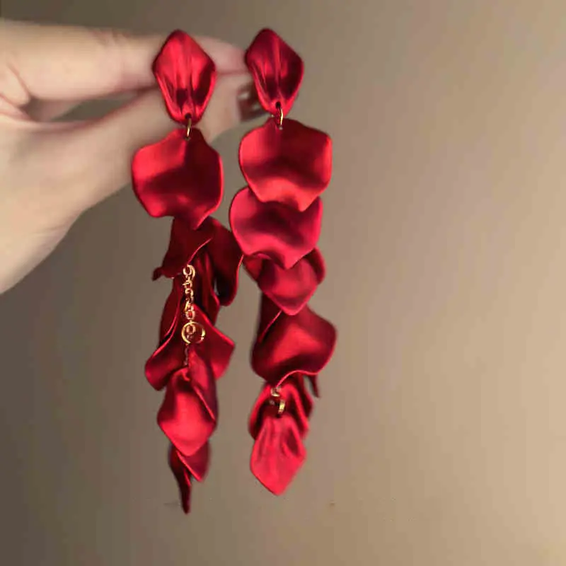 Scarlet Satin Petal Stack Drop Earring — Earring tassels from Mowey Studio