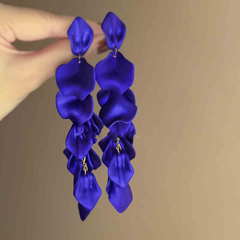 Cobalt Satin Petal Stack Drop Earring