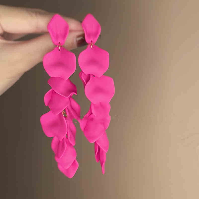 Neon Fuchsia Satin Petal Stack Drop Earring