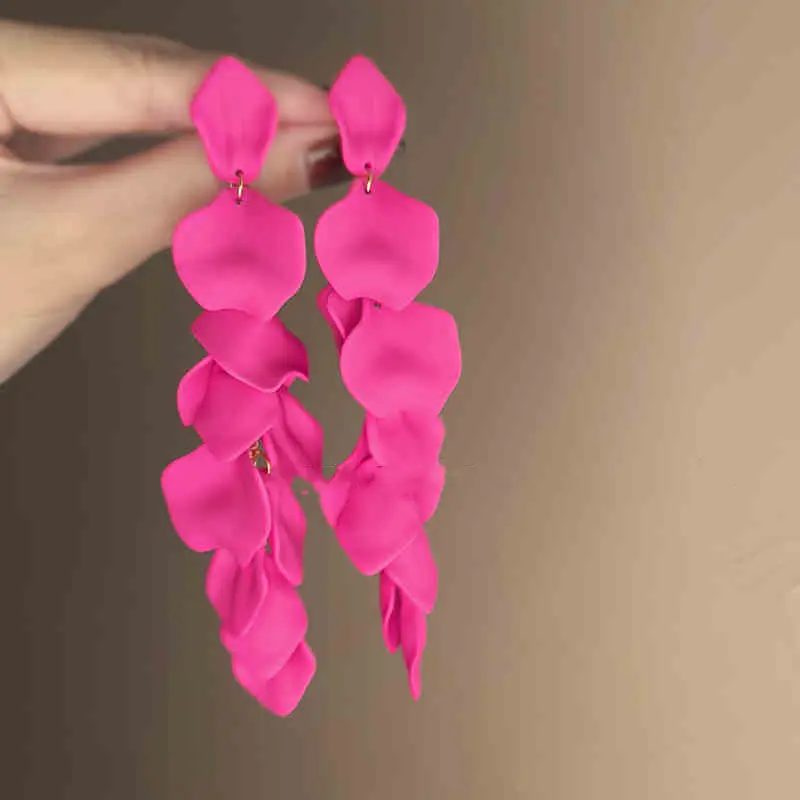 Neon Fuchsia Satin Petal Stack Drop Earring — Earring tassels from Mowey Studio