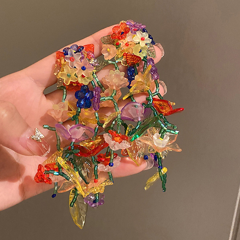 Wild Garden Glass Flower Fringe Drop Earring