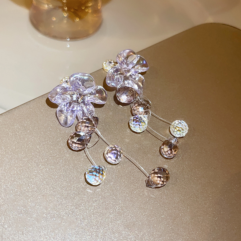 Lavender Crystal Bloom & Orb Drop Earring