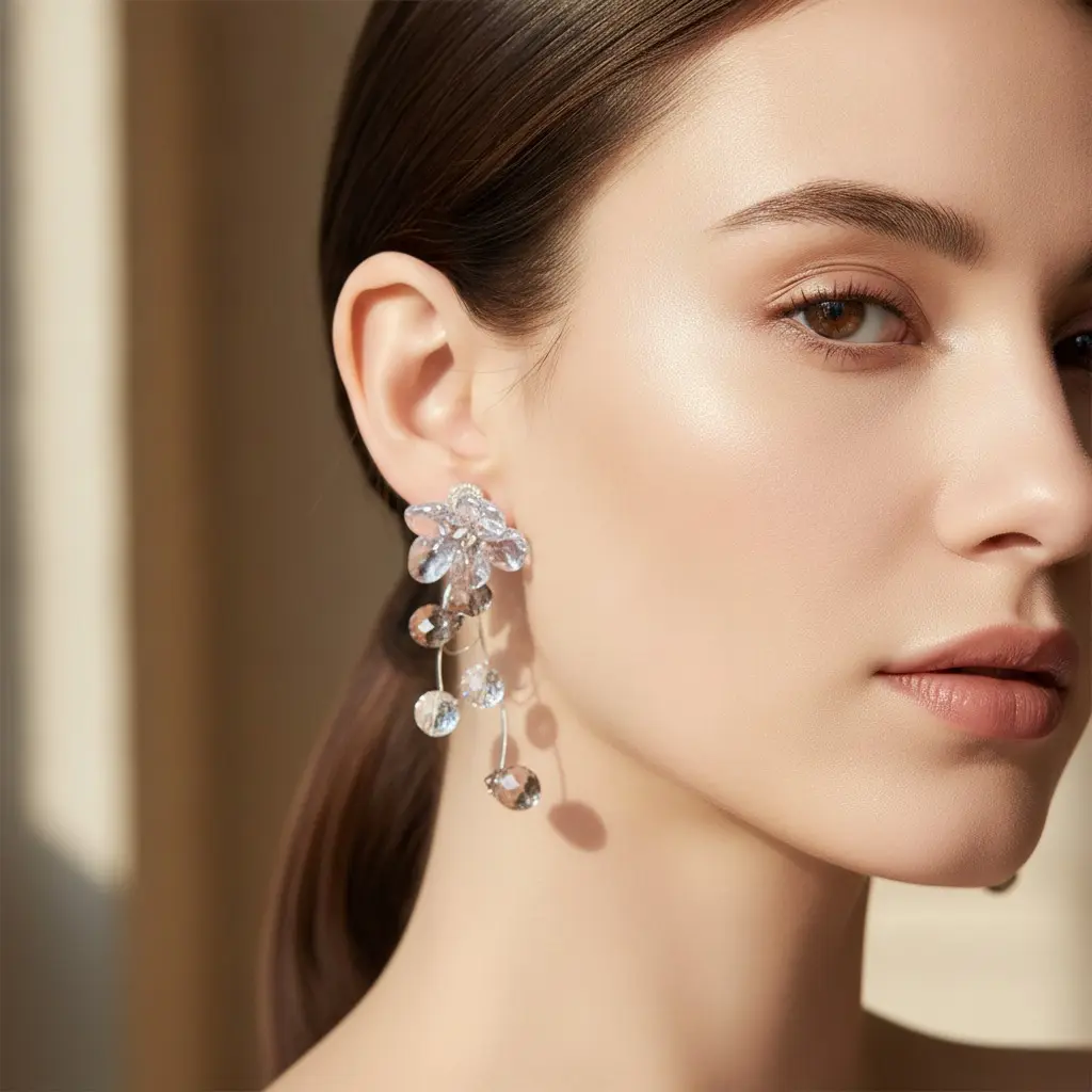 Lavender Crystal Bloom & Orb Drop Earring — view 2