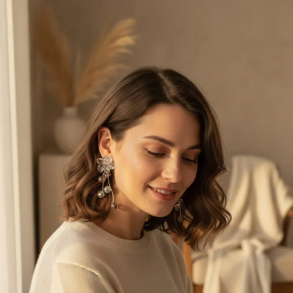 Lavender Crystal Bloom & Orb Drop Earring — view 3