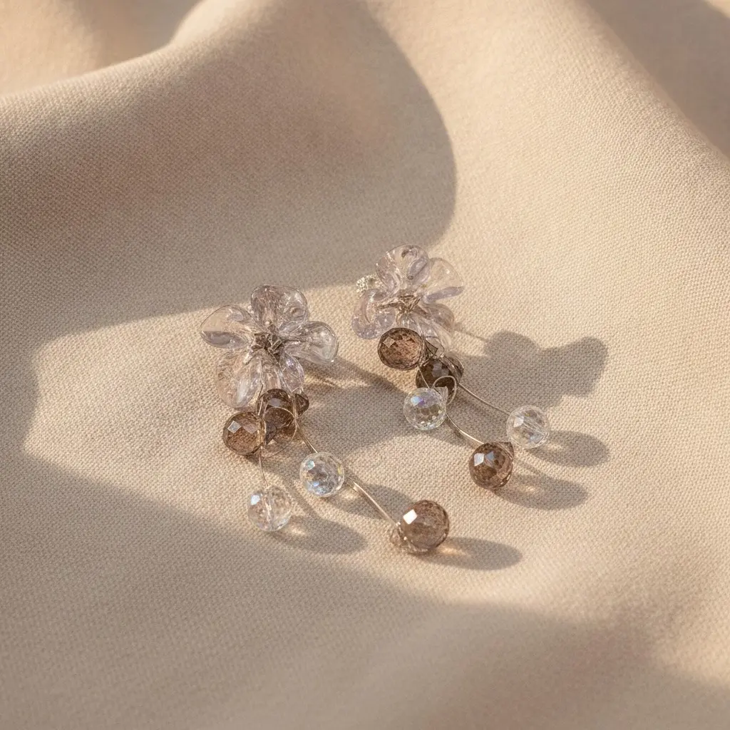 Lavender Crystal Bloom & Orb Drop Earring — view 4