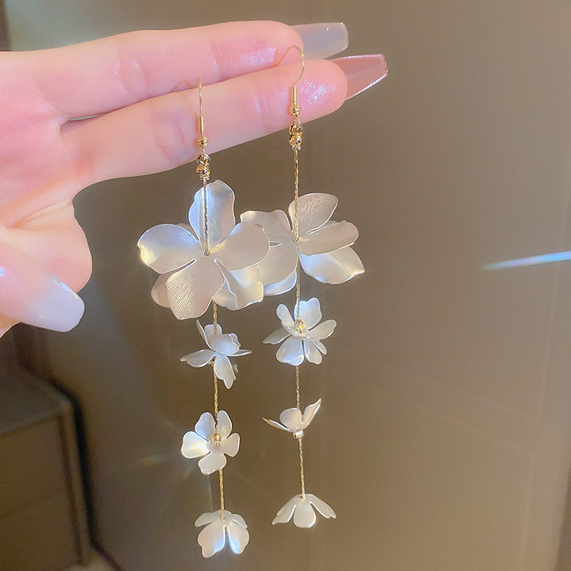 Ivory Pearl Flower Cascade Hook Earring
