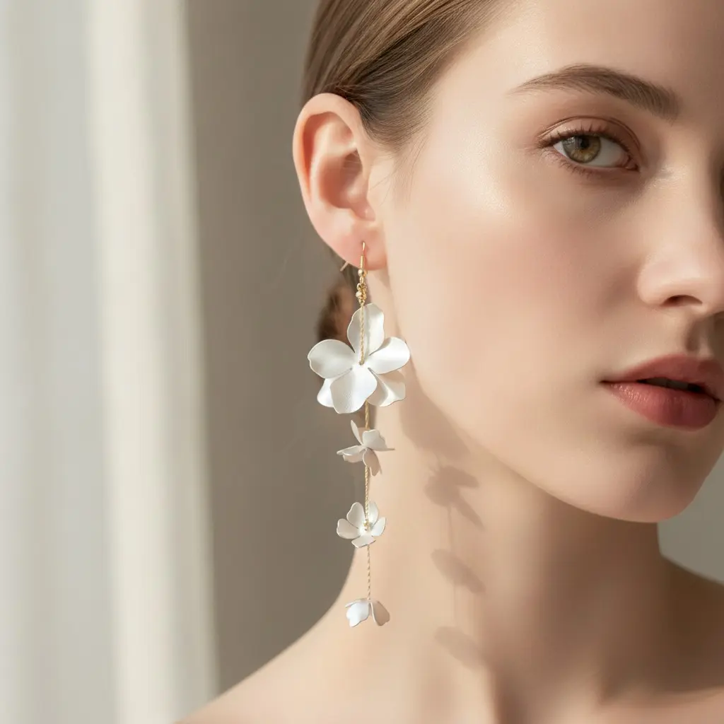 Ivory Pearl Flower Cascade Hook Earring — view 2