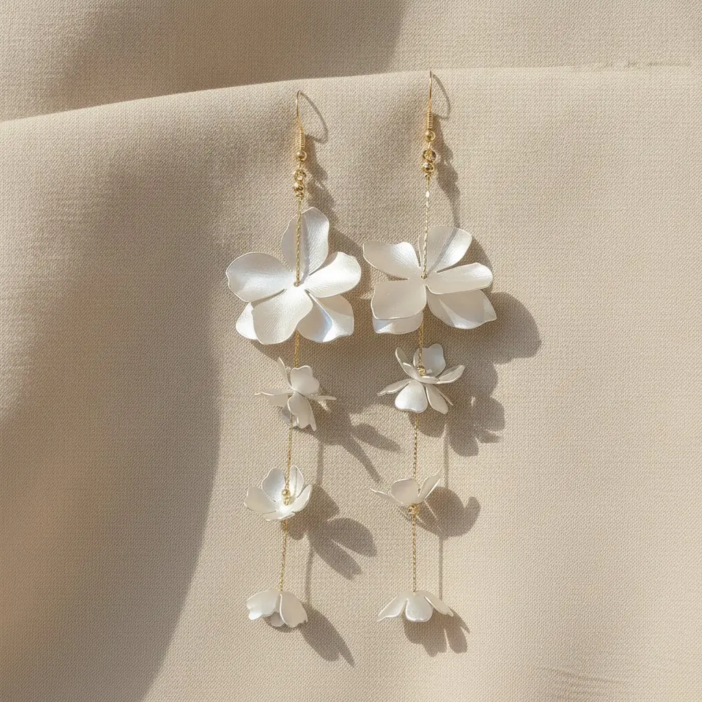 Ivory Pearl Flower Cascade Hook Earring — view 3
