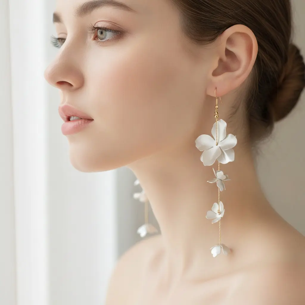 Ivory Pearl Flower Cascade Hook Earring — view 4