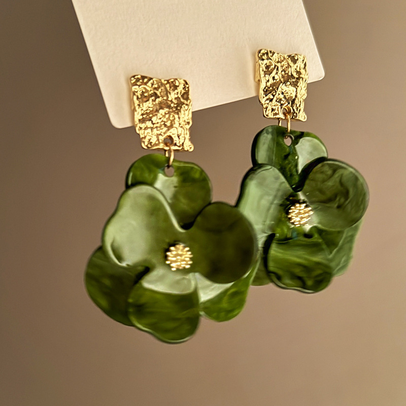 Jade Swirl Acrylic Pansy Drop Earring