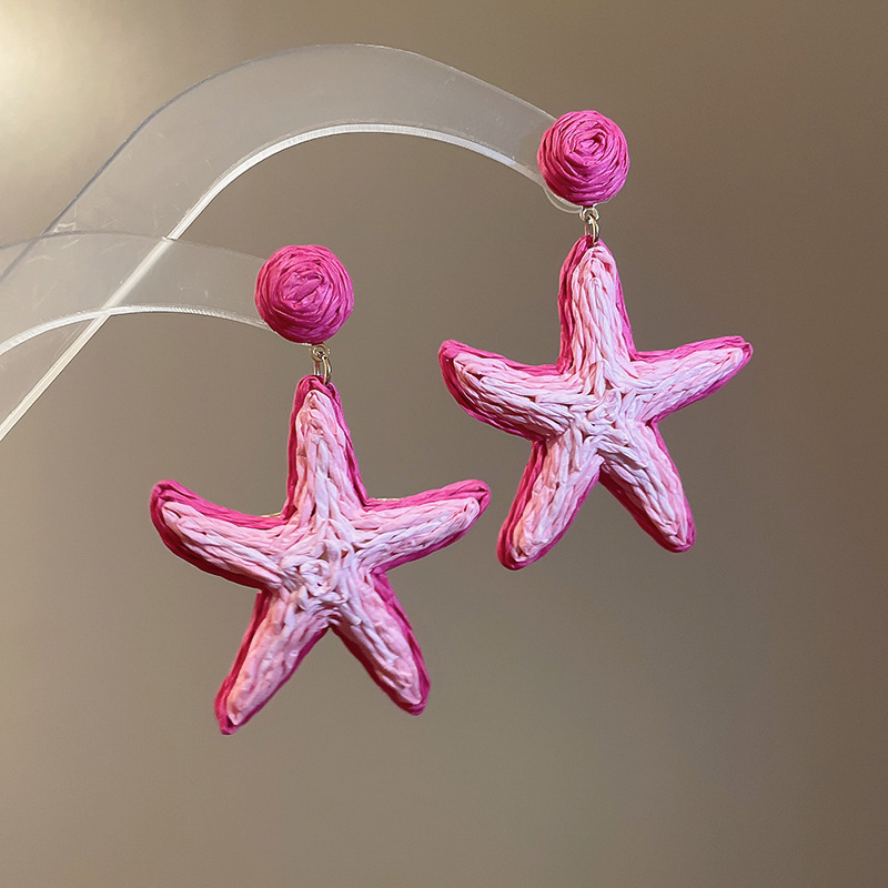 Fuchsia Ombre Raffia Starfish Drop Earring