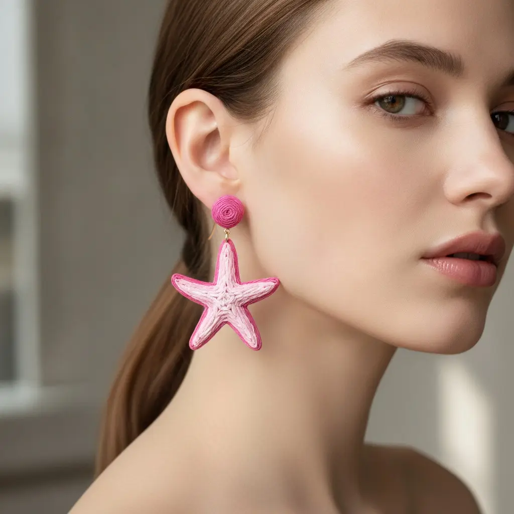 Fuchsia Ombre Raffia Starfish Drop Earring — view 2