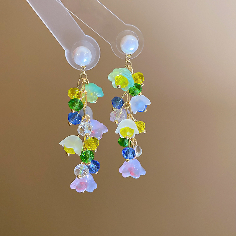 Pastel Bell Flower & Jewel Strand Drop Earring