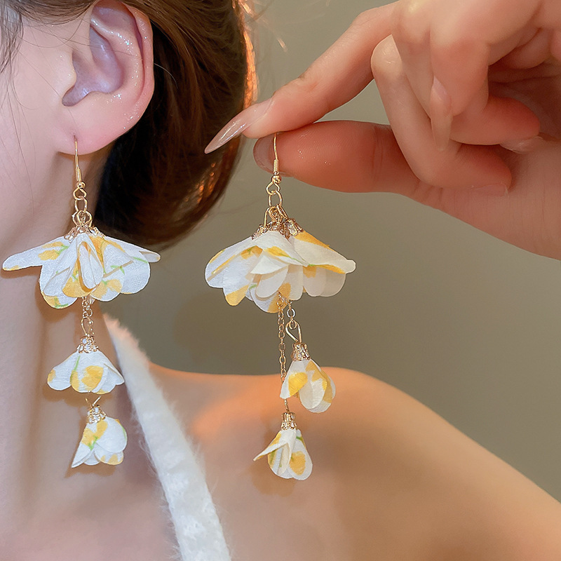 Buttercup Silk Petal Triple Drop Earring
