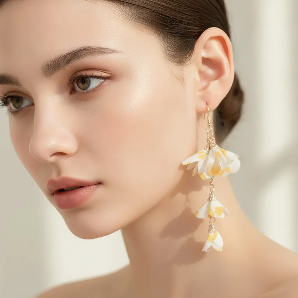 Buttercup Silk Petal Triple Drop Earring — view 2