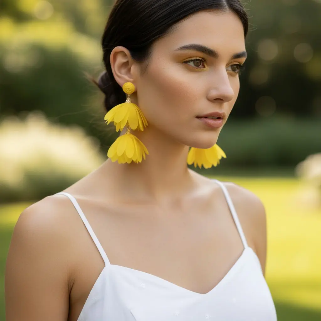 Sunburst Chiffon Petal Double Drop Earring — view 2
