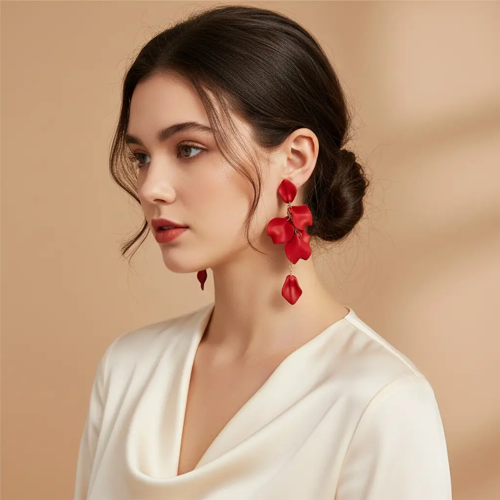 Sunburst Chiffon Petal Double Drop Earring — view 3