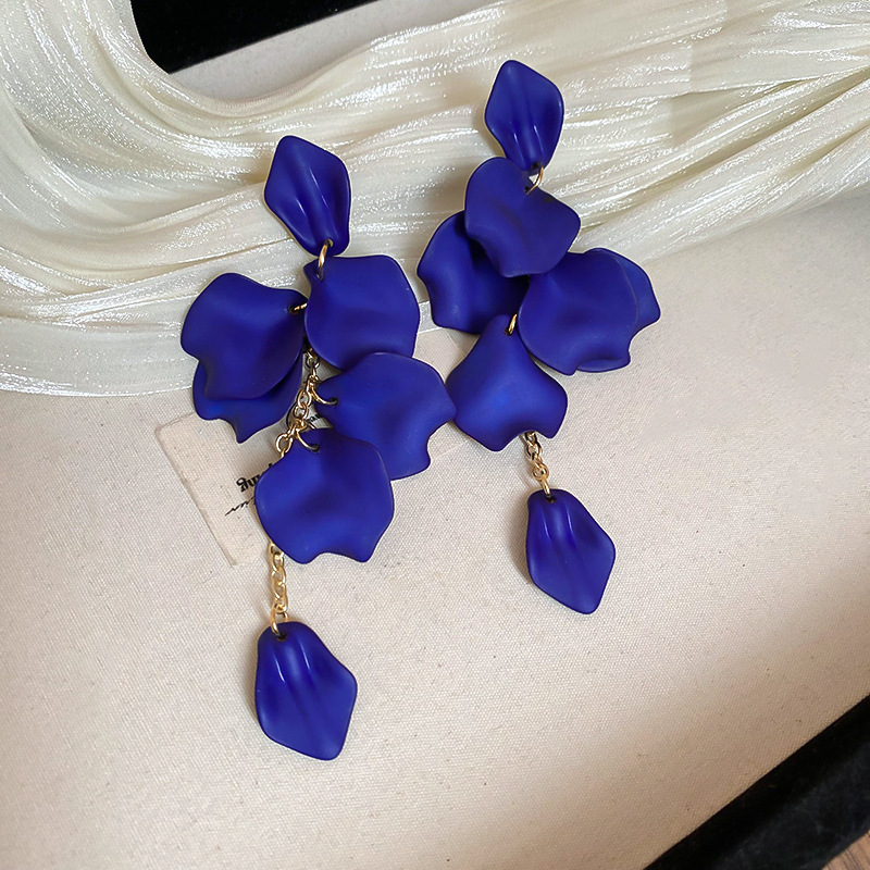 Cobalt Matte Petal Cascade Drop Earring
