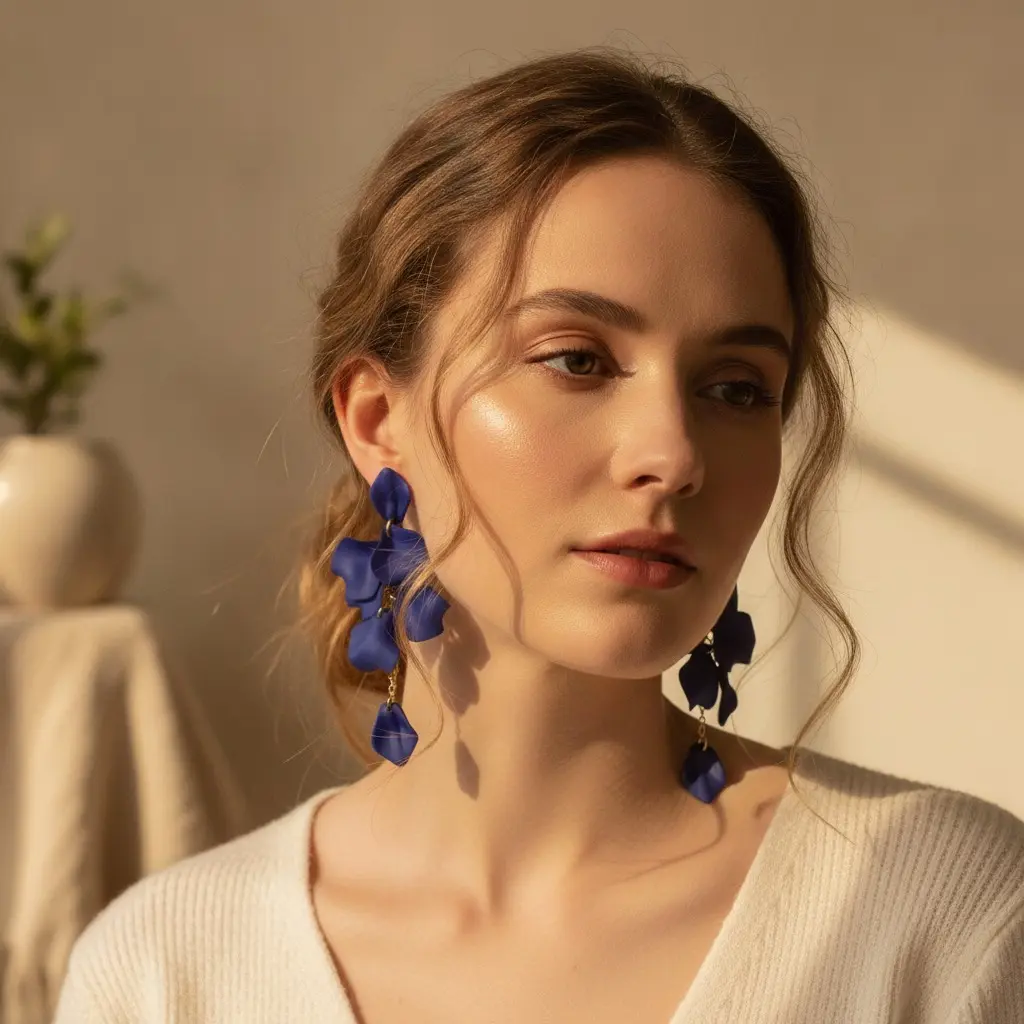 Cobalt Matte Petal Cascade Drop Earring — view 2