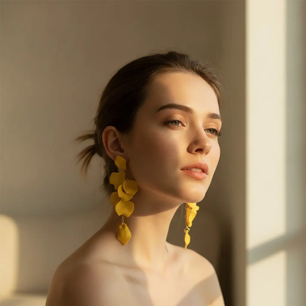 Marigold Matte Petal Cascade Drop Earring — view 3