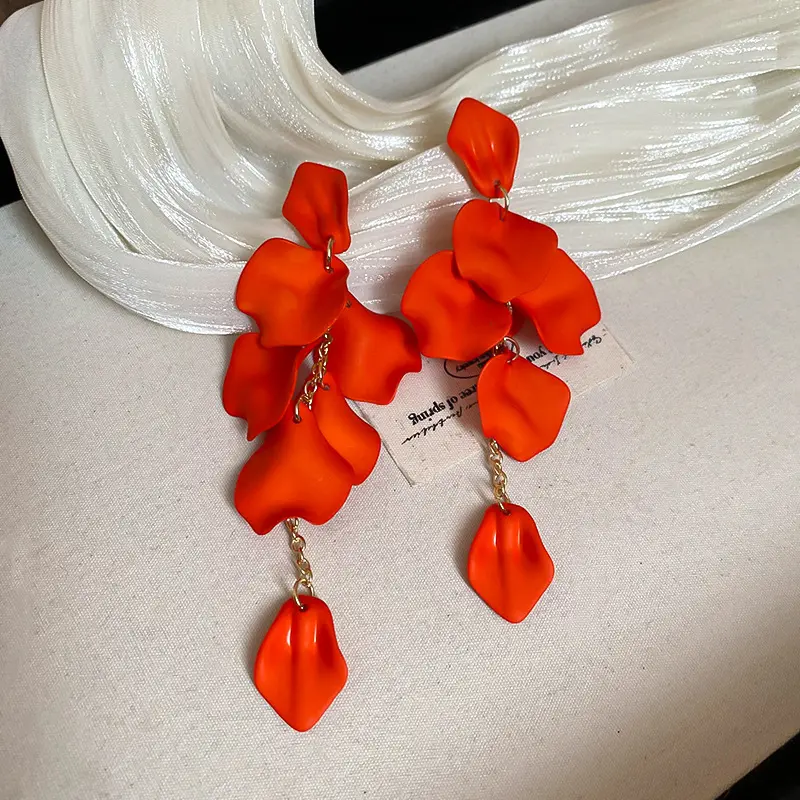 Tangerine Matte Petal Cascade Drop Earring — front view