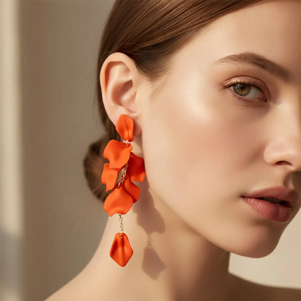 Tangerine Matte Petal Cascade Drop Earring — view 2