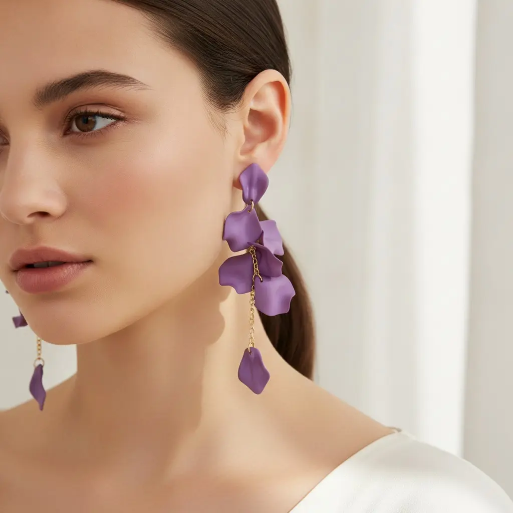 Wisteria Matte Petal Cascade Drop Earring — view 2