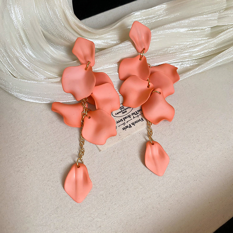 Peach Blossom Matte Petal Cascade Drop Earring