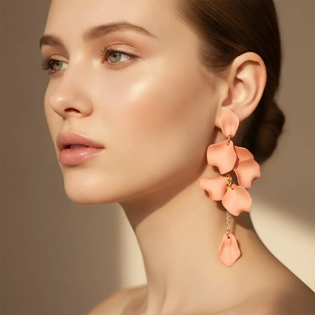 Peach Blossom Matte Petal Cascade Drop Earring — view 2