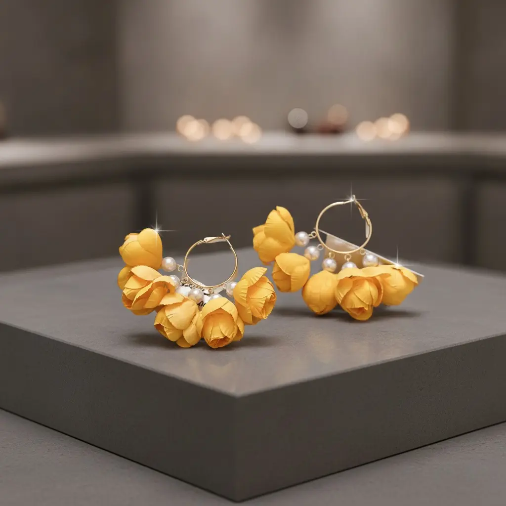 Sunflower Tulip Pearl Hoop Drop Earring — view 3